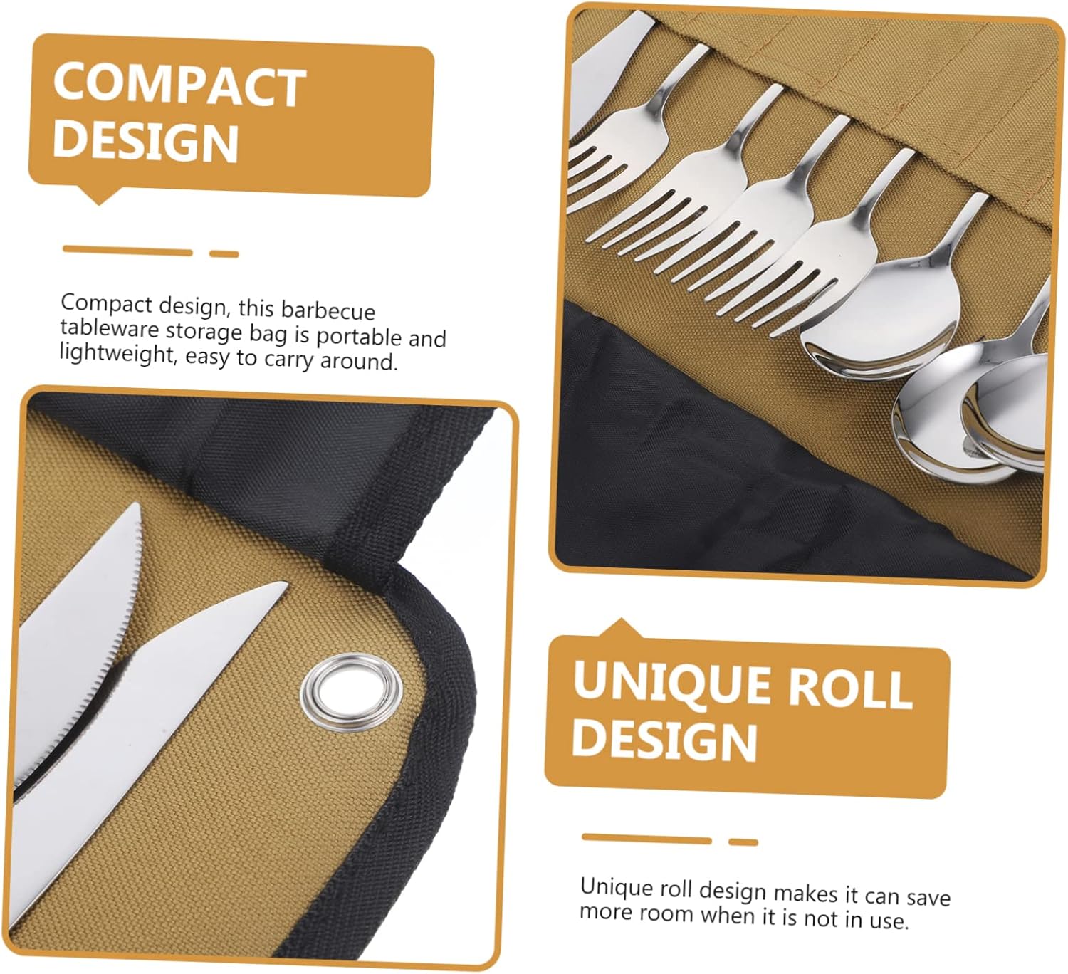 BESPORTBLE Reusable Cutlery Set Fork Knife Spoon Set Compact Picnic Utensils Roll Pouch for Camping