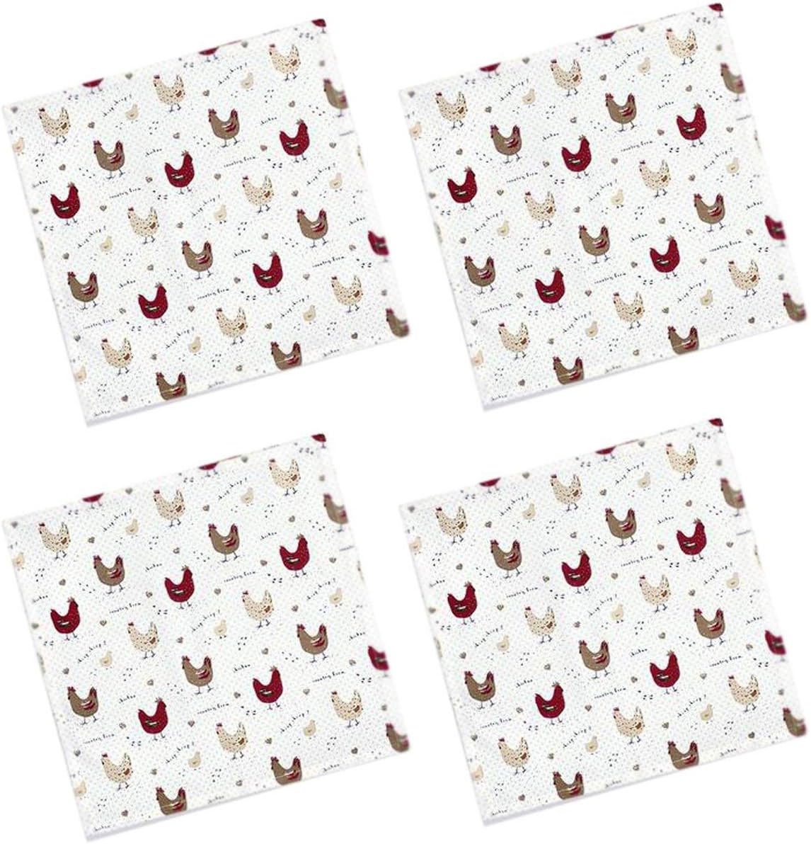 Cackleberry Home Farmhouse Chicken Cotton Fabric Napkins 18 Inches Square, Set of 4
