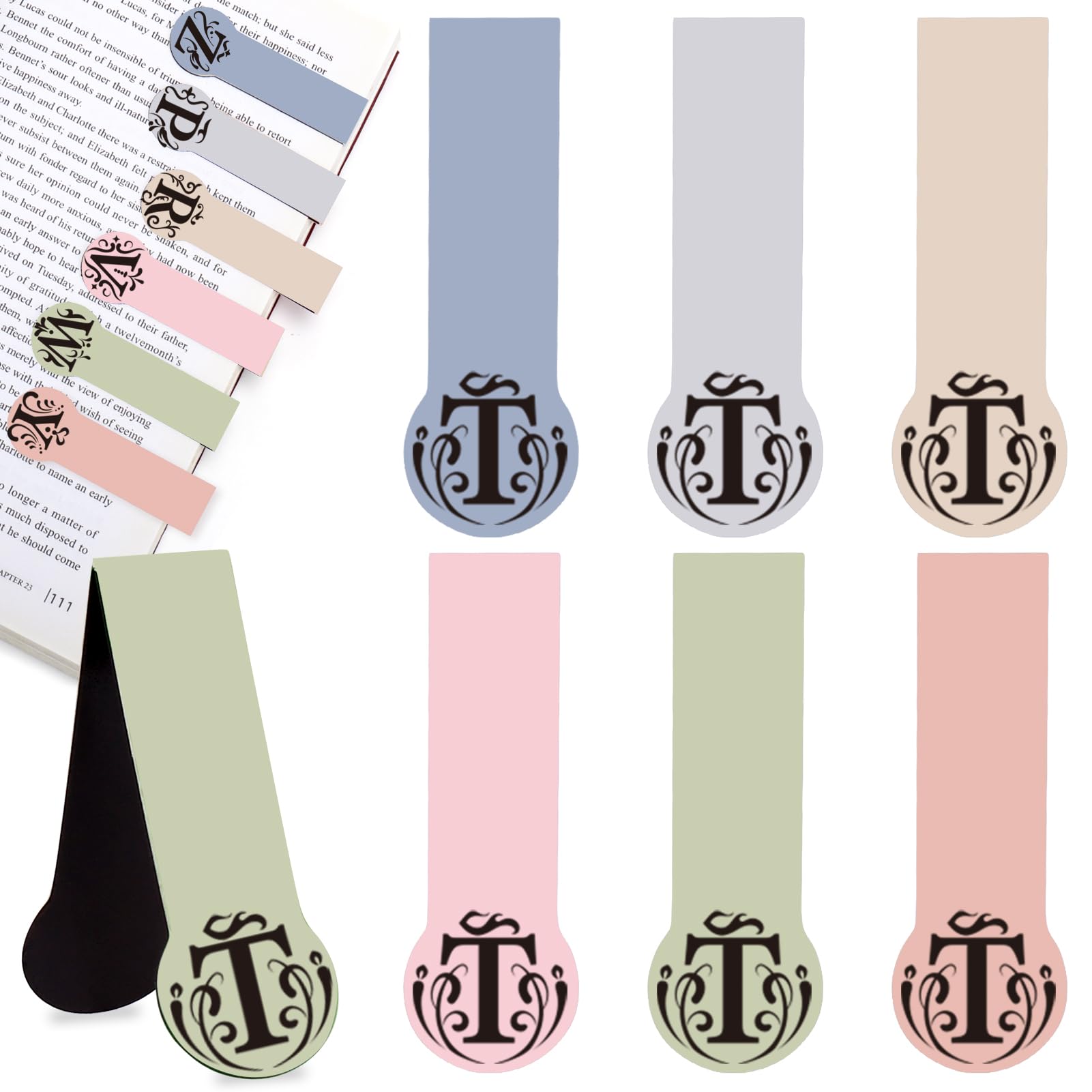 Palksky Magnetic Bookmarks with Initial, 26 Letters Personalized Book Marks, Magnet Bookmark Clips for Reading Women Men Teachers Students, Book