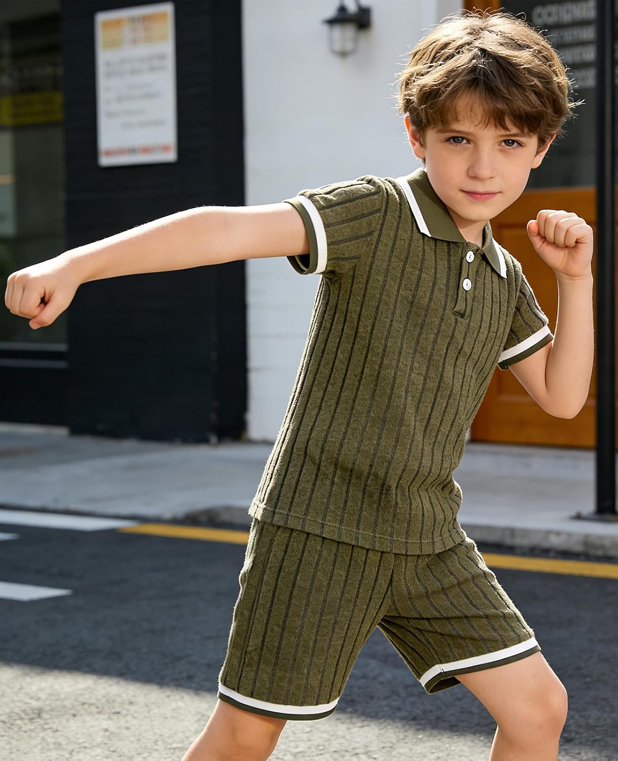 Boys 2 Piece Polo Short Sleeve Smmer Outfits Set, 4-8 Years Kids Casual Short Clothes Set