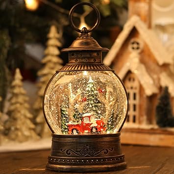 Red Truck Christmas Snow Globes, Light Up Musical Snow Globe Christmas Decorations, 6H Timer, USB/Battery Operated, Red Truck Indoor Home Decor