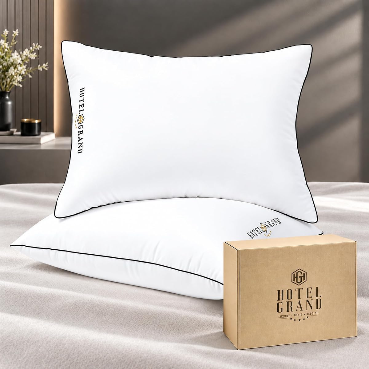Hotel Grand Bed Pillows Queen/Jumbo Size Set of 2 Medium Soft Support