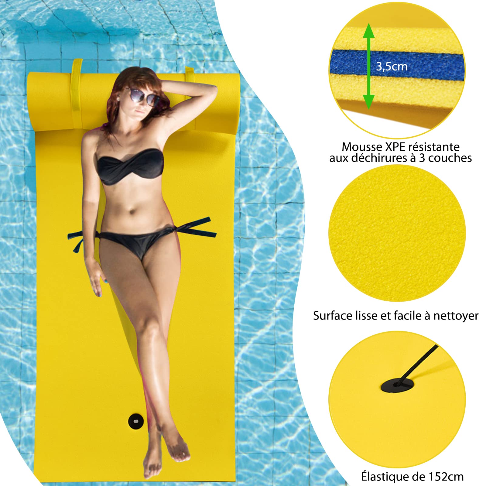 GOPLUS 270X180CM Tapis Flottant de Piscine en Mousse XPE Resistant