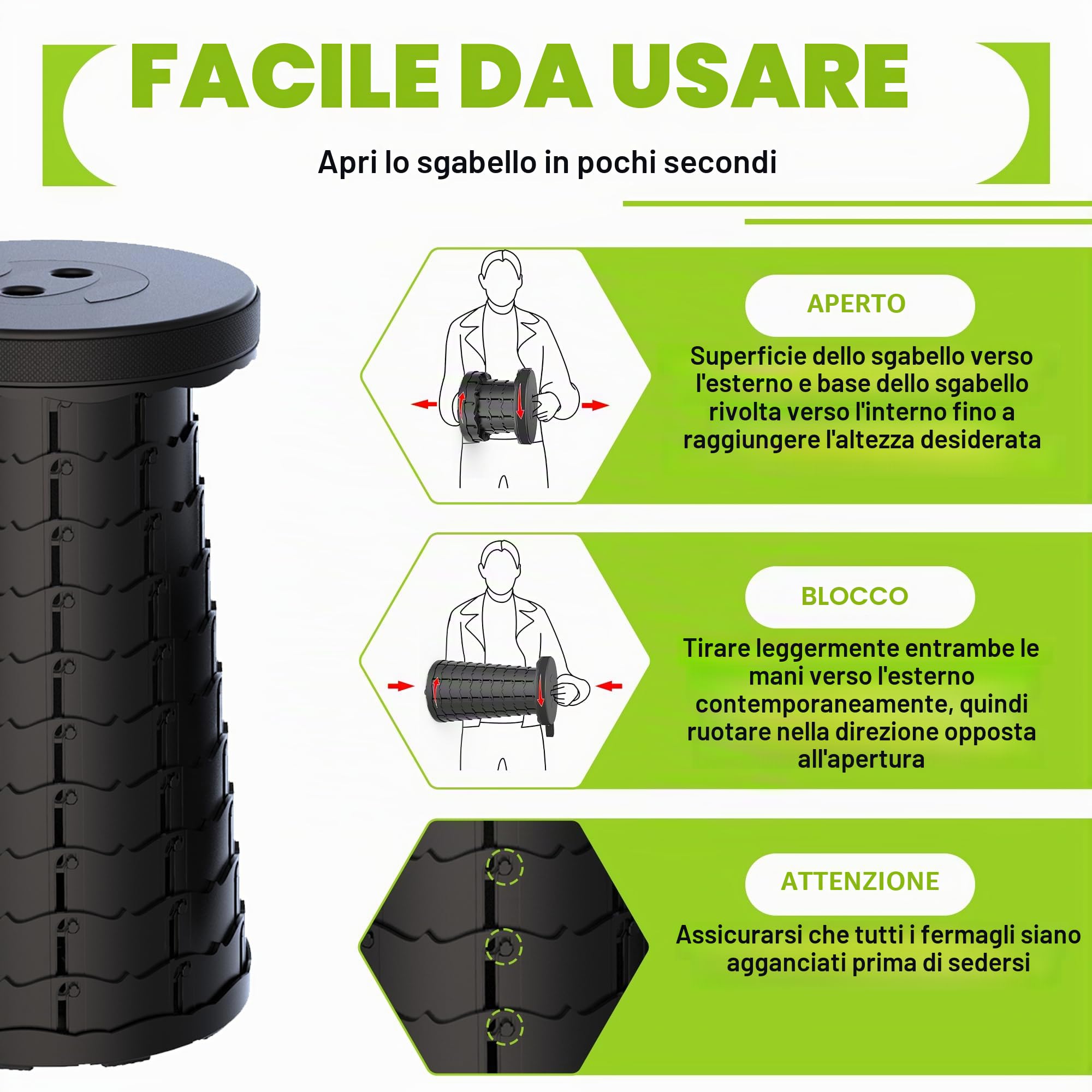 Sgabello Pieghevole Portatile Sgabello Campeggio Regolabile Sgabello Da Campeggio Per Pesca Campeggio Escursione Trekking Carico Massimo 200kg