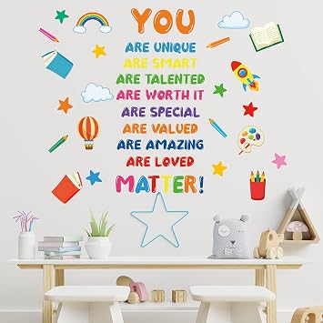 Kids Affirmation Wall Decals, Positive Motivational Wall Stickers You are Unique Smart Talented Loved, Peel and Stick Vinyl Decor for Kids Room, Classroom, Playroom, Nursery