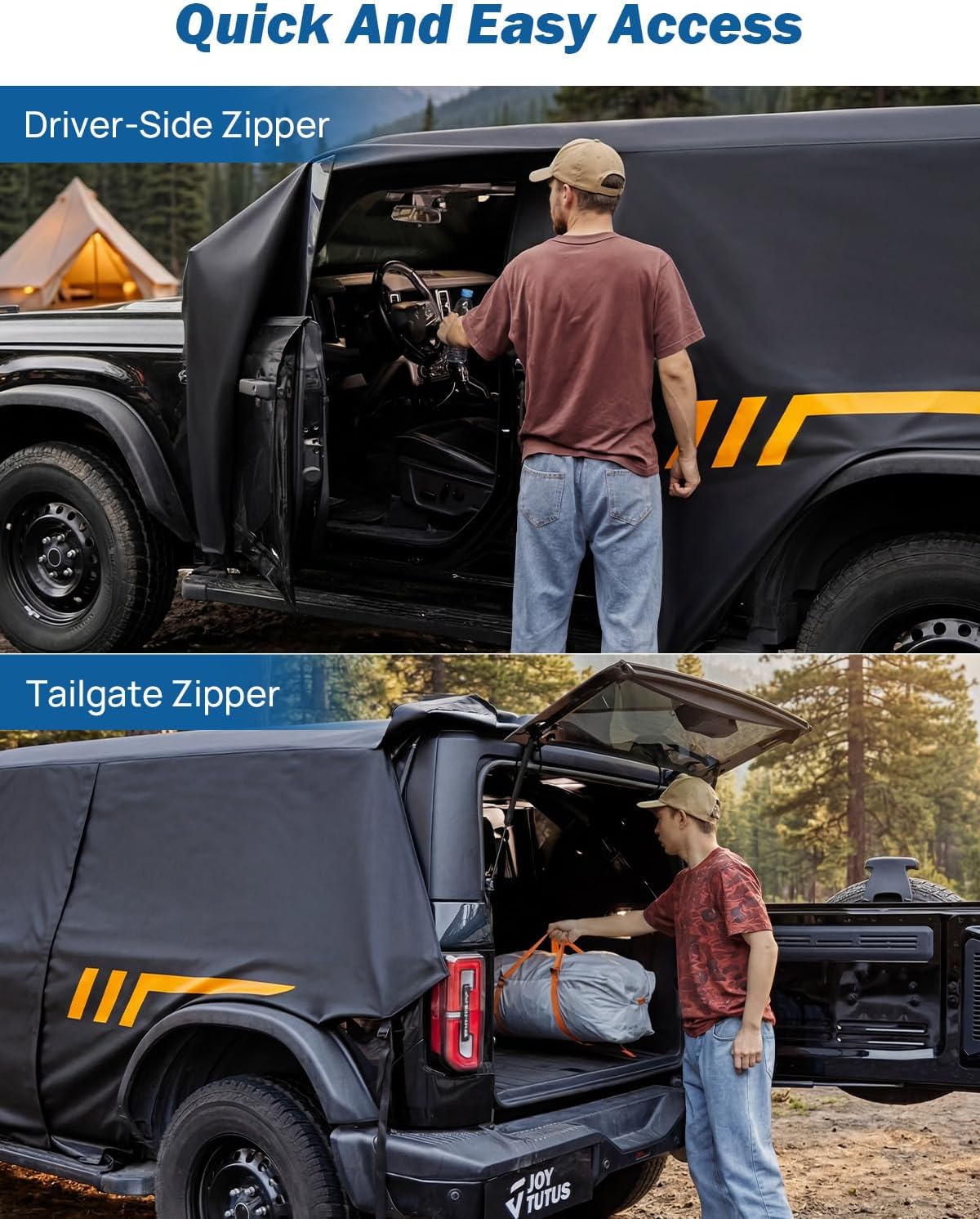 JOYTUTUS Waterproof Cab Cover for Bronco 4 Doors 2021-2026, 420D PU Coated Oxford Fabric Car Cover with UV50+ Protection, Driver Side Zipper Access, Reinforced Hooks & Straps - Windproof Rain Shield