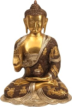 Aone India 12" Large Vitarka Mudra Buddha Statue Metal Brass Sculpture Buddha Statue Home Decor Gift + Cash Envelope Pack of 10