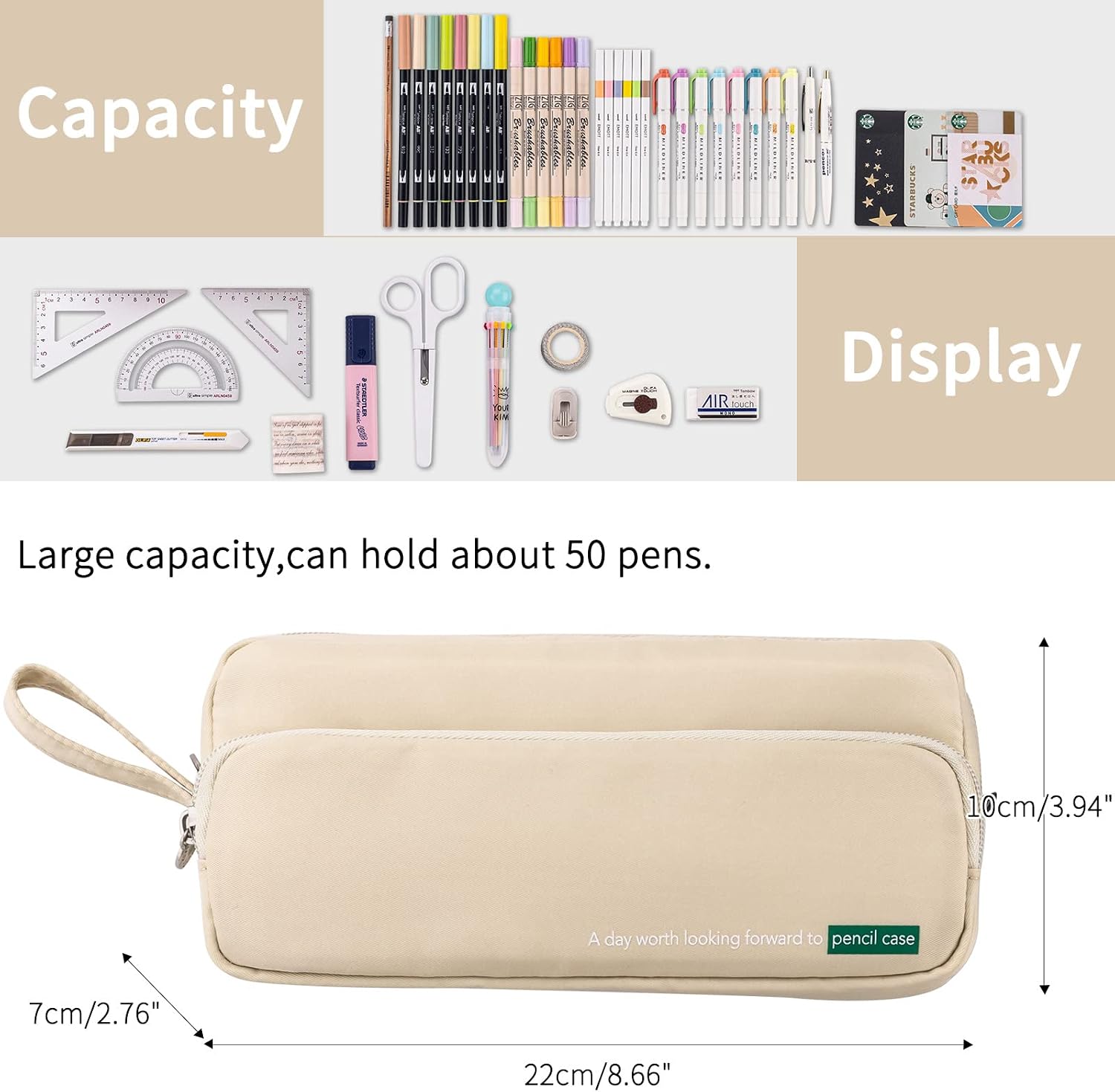 ANGOOBABY High Capacity Pencil Pen Case 2 Compartments Pen Bag Handheld Pen Pouch Stationery Organizer for School Office Girls Boys Adults