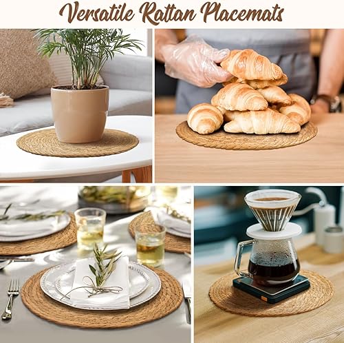 Miniatura 6 de Manteles Individuales Redondos Tejidos de 13 Pulgadas Cargadores de Platos, Juego de 10, Manteles Individuales Tejidos Rústicos Bohemios de Granja