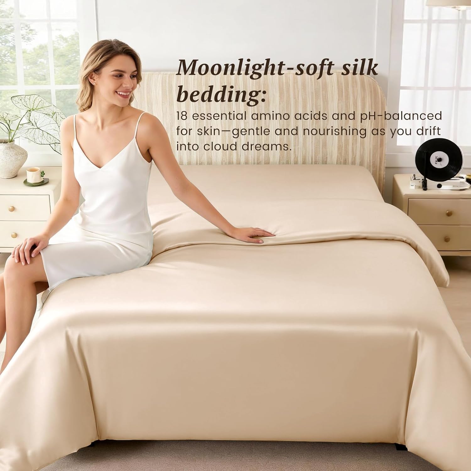 THXSILK 25 Momme 1 Pcs Silk Duvet Cover, 100% Top Grade Pure Mulberry Silk Luxury Series Comforter Cover with Zipper Breathable Cooling Soft Comfortable Safe Material (Full, Champagne)