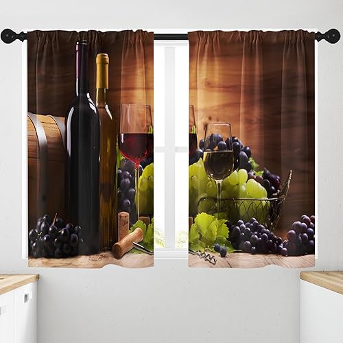 Vista 88 de Cortinas geométricas de cocina negras y grises de 63 pulgadas de largo, juego de 2, cortinas grises y blancas para dormitorio, sala de estar, Gris