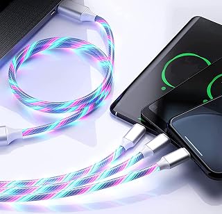 3 in 1 LED USB Fast Charging Cable, 3.9FT Glow-in-the-Dark Car Charger Cord, 2-Pack Universal Charging Wire for Smartphones and Tablets