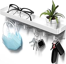 Newaner Key Hanger, Key Hanger with Shelf and 6 Hooks, Wall Mount for Key Holder Wall No Drilling for Key Storage in Entryway, Hanging Kitchen Cutlery, White