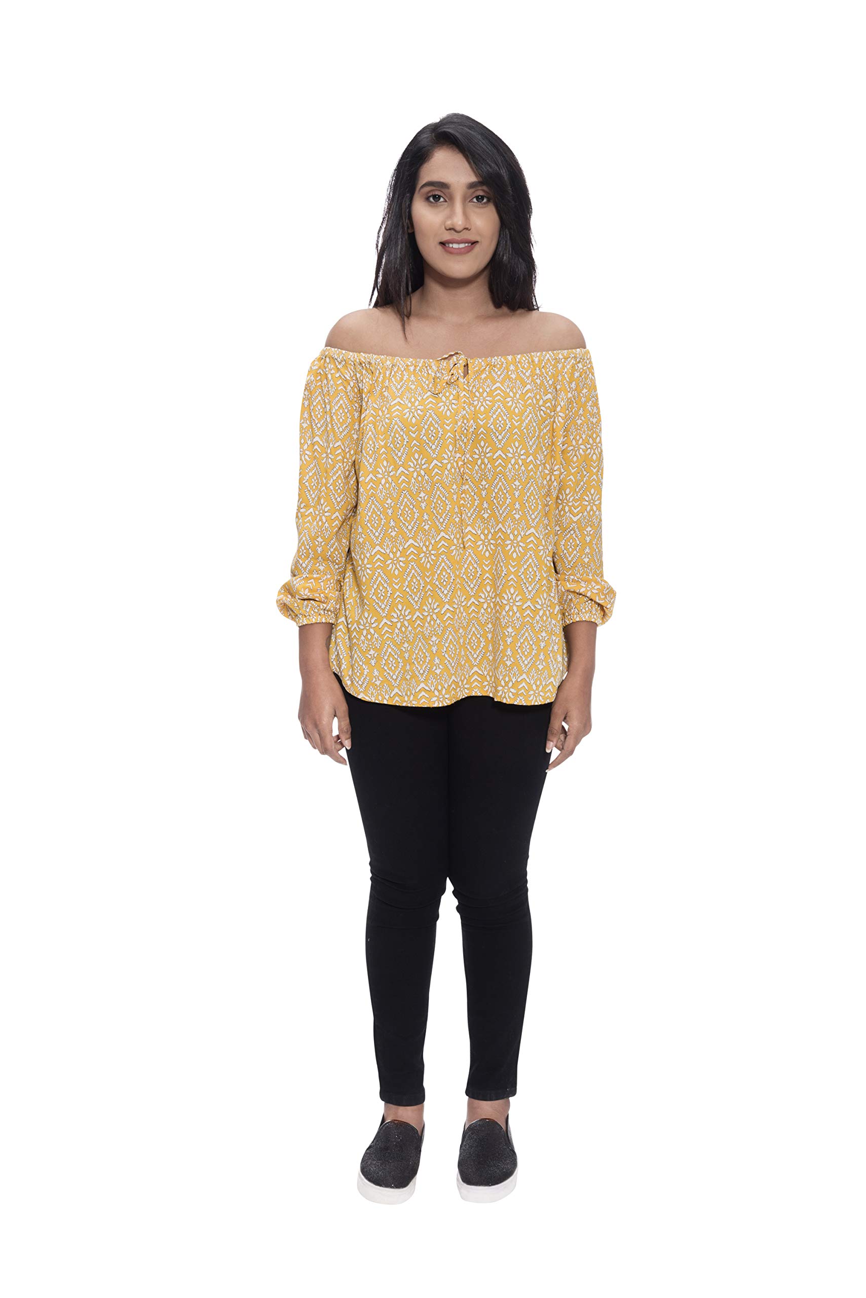 neramm Women's Yellow Off Shoulder Top-picture-45