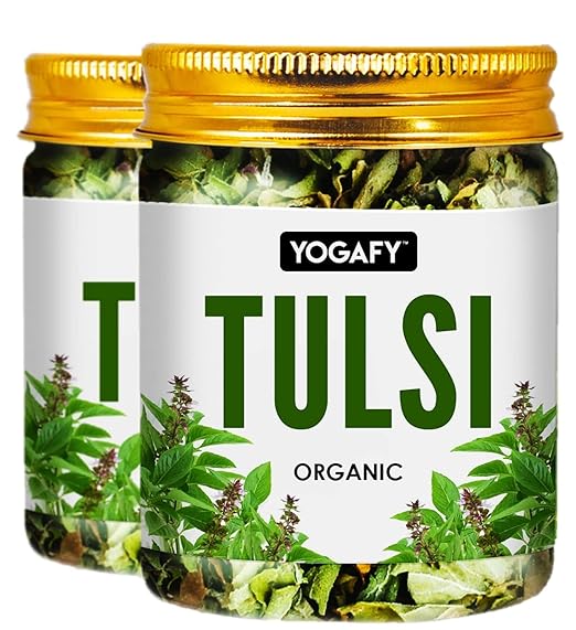 YOGAFY- Ayurvedic Tulsi Herbal Tea | Caffeine Free Immunity Building Tea | 100 Gram - 100 Cups | 50g Pack of 2 |