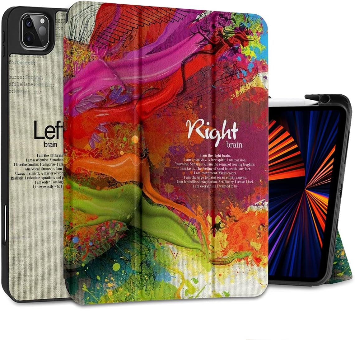 MEEgoodo for iPad Pro M2 12.9 Case 6th/5th/4th/3rd Generation 2022 2021 2020 2018 with Pencil Holder, Tablet Cover with Soft TPU Back Shell, Brain