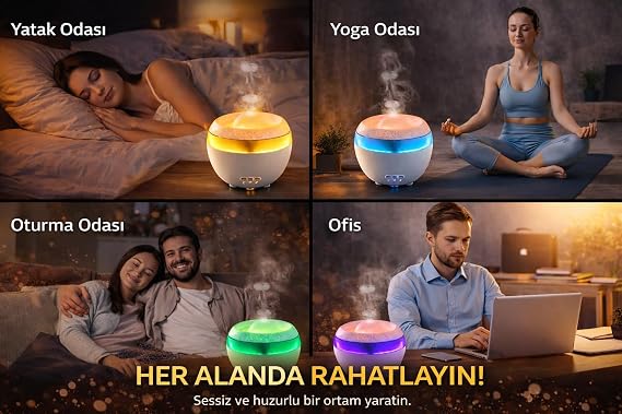 Premium Aroma Difüzör & Buhar Nemlendirici – LED Işıklı, Zamanlayıcılı, Sessiz Çalışma – Ev, Ofis, Yatak Odası için Aromaterapi Cihazı