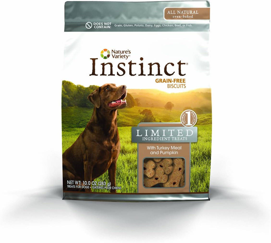 Nature'S Variety Instinct Limited Ingredient Grain-Free Biscuits With Turkey Meal & Pumpkin Dog Treats, 10 Oz. Bag