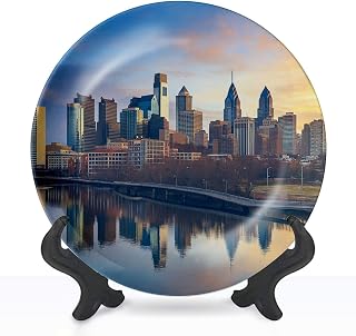 Decorative Plates for Display Downtown Skyline Philadelphia Pennsylvania Gift Plates Ceramic Collections Plates Hanging Artwork for Living Dining Room Kitchen Souvenir