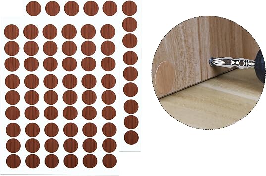 Screw Hole Stickers PVC Covers Self Adhesive, 21mm Decorative Stickers Screws Covers Caps Great for Wooden Furniture Wardrobe Cabinet Shelf Desk Plate 2 Sheet, PC-245 Cherry
