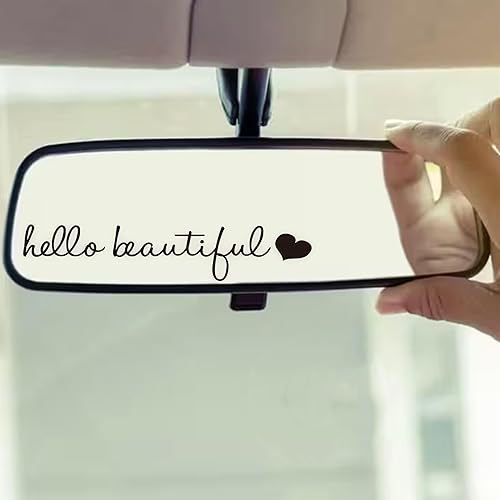 3x Hello Beautiful Rearview Mirror Decal,Vinyl Car Decals For Women,Vanity Mirror Stickers,Girl Car Decal Gifts,Car Window Decal,Car Mirror