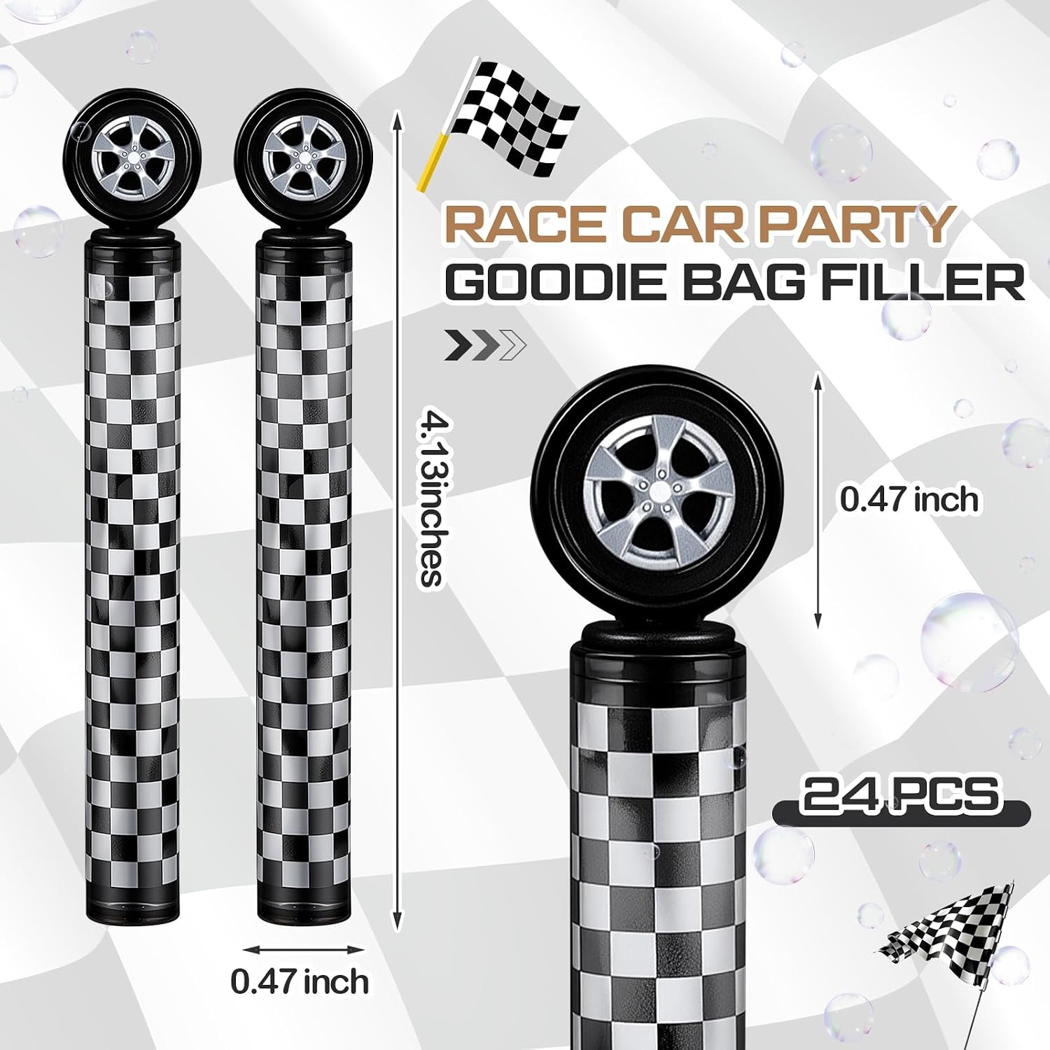 Soulchen 24 Pcs Race Car Party Favors Checkered Bubble Wands image 2