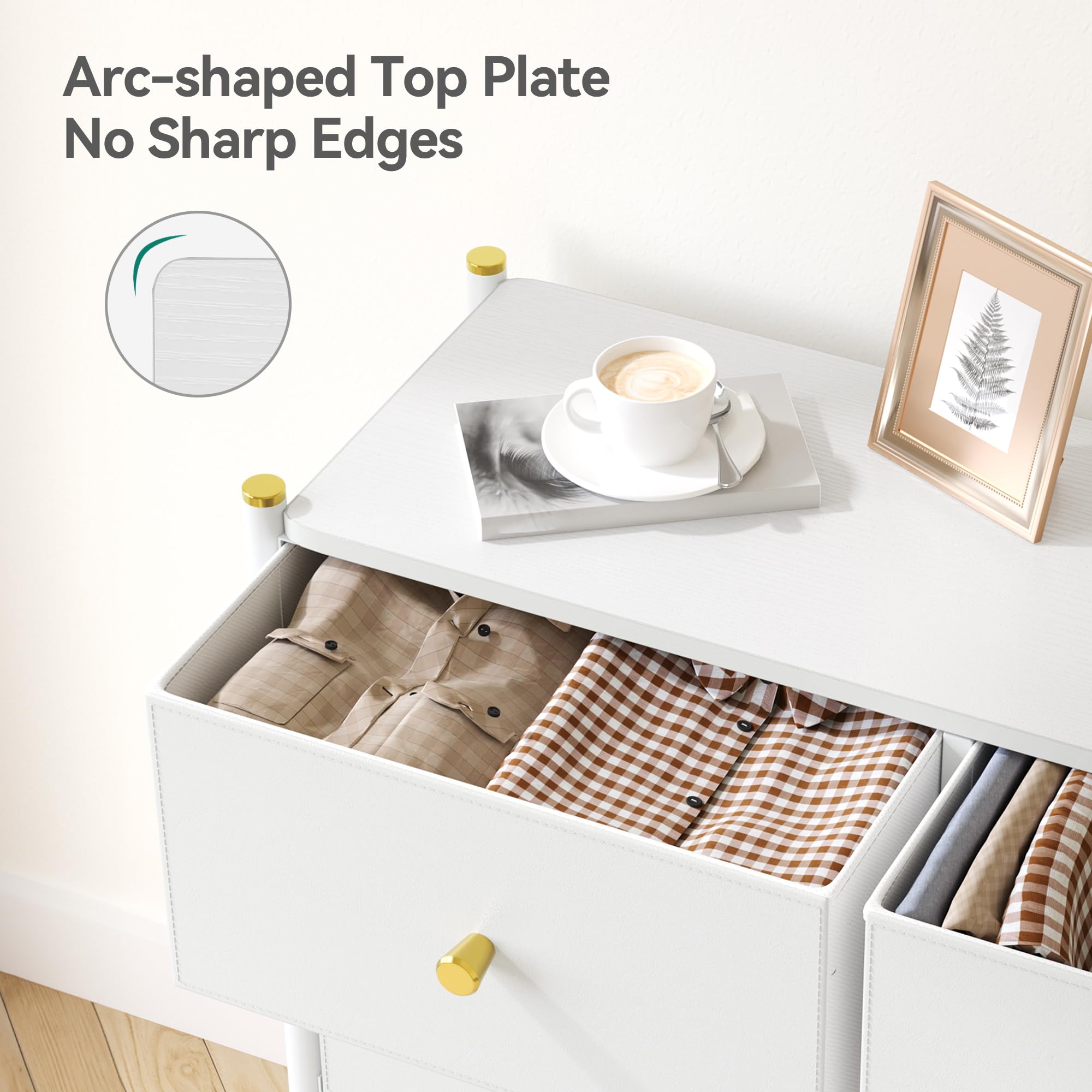 YITAHOME Cajonera para Armario, Cuero PU, Cómoda Dormitorio 8 Cajones, Cajones de Tela con Parte de Madera, Cajas organizadoras para armarios, Dormitorio, Pasillo, Blanco