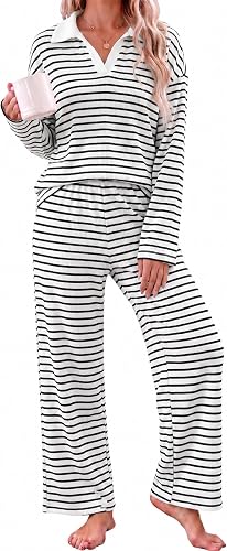 Ekouaer Lounge Sets for Women Long Sleeve Waffle Knit Pajama Sets