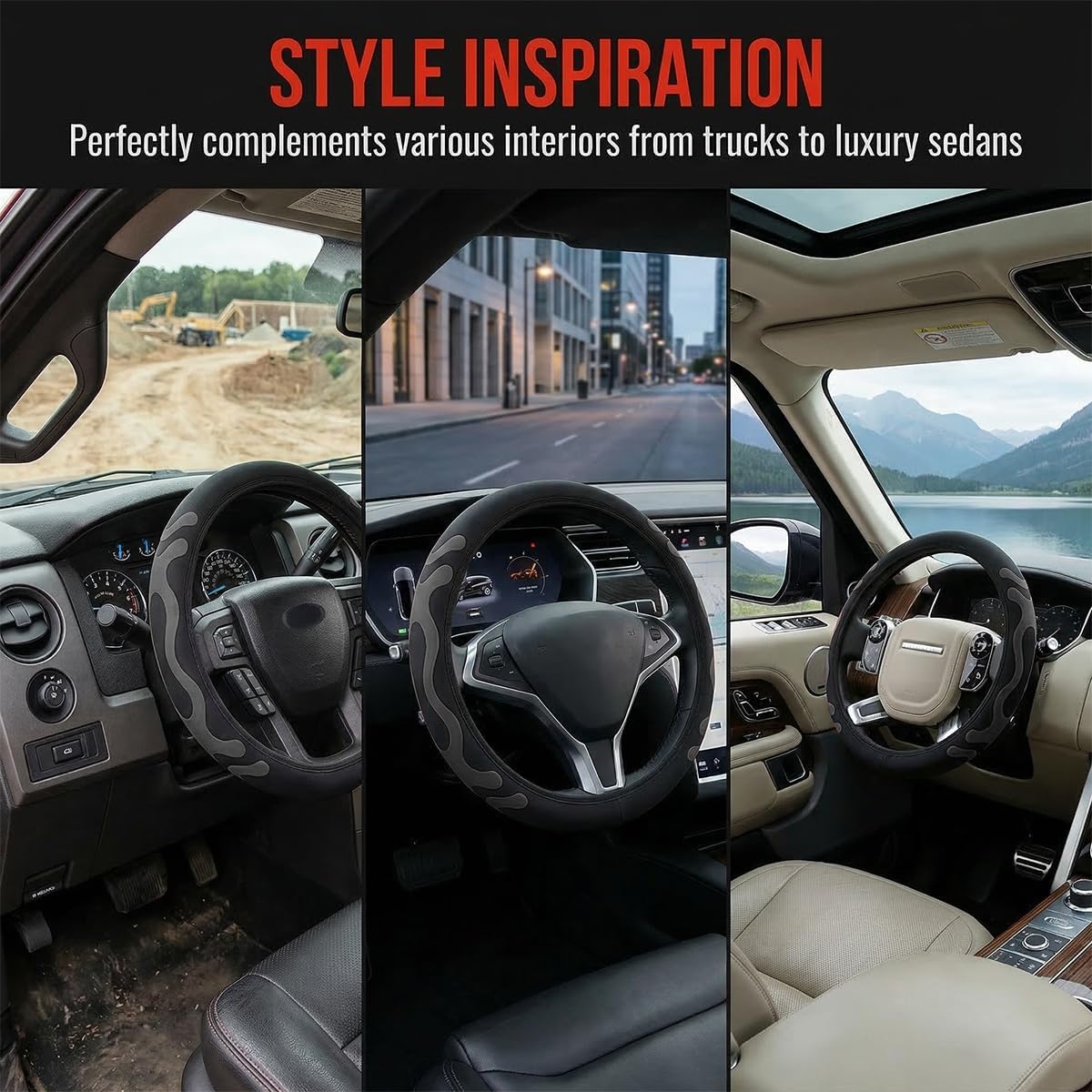 Car Steering Wheel Cover, Elastic Stretch Non-Slip Full Wrap Fashion Vehicle Steering Wheel Guard, Automotive Interior Accessories, Universal for SUV Caravan Truck (Black) image 5