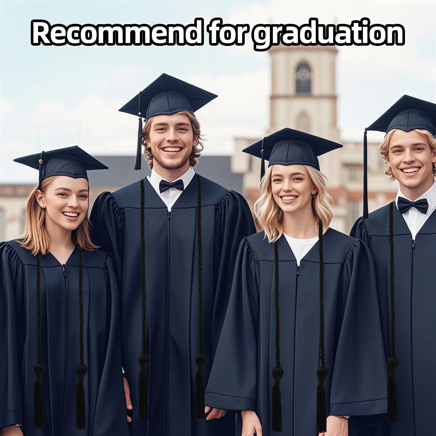 16 Pack Black Graduation Honor Ropes Cords Bulk, Yarn Honor Cords with Tassel for High School Bachelor Gown College Graduation 2025(Black)