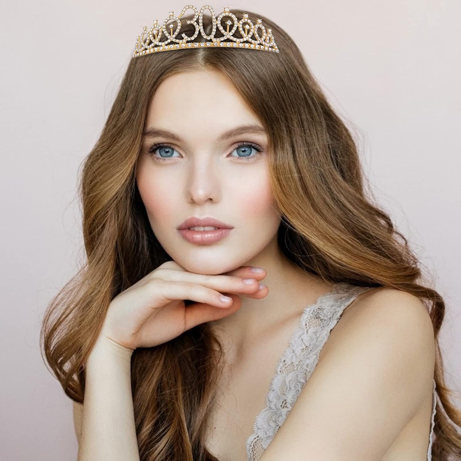 Happy 30th Birthday Sash & Tiara Kit - Gold Rhinestone Tiara & Sash for Women's 30th Birthday Party Decorations