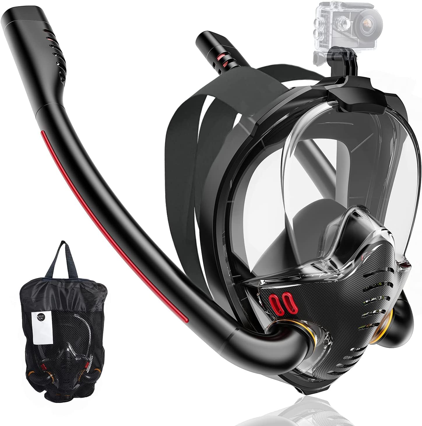 Maschera da snorkel completa Attrezzatura per snorkeling con di respirazione a tubo sommità asciutta Supporto fotocamera Design anti-perdite e anti-condensa adulti giovani donne uomini