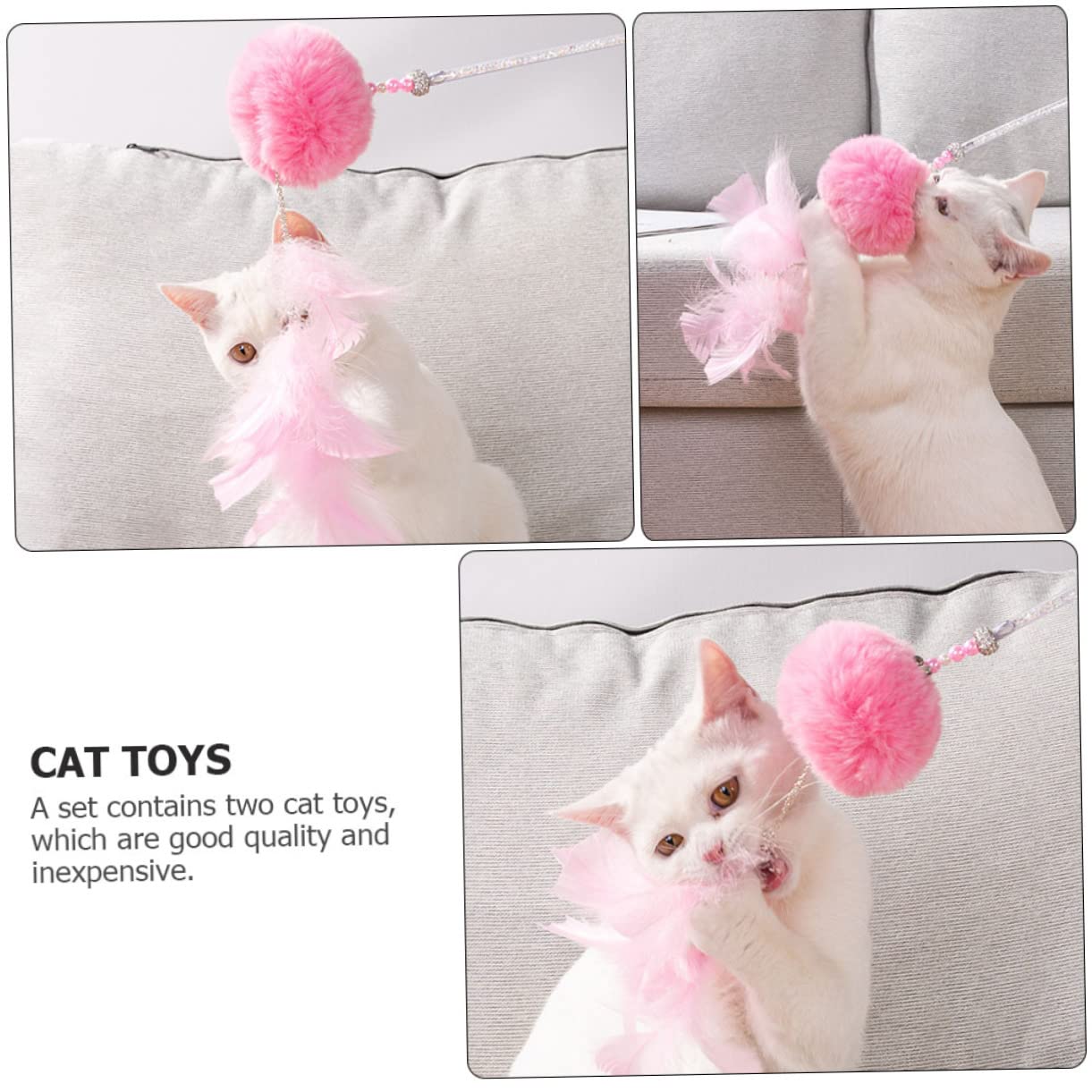 SUPVOX 6pièces Jouets pour Chats Bâtons à Plumes Et Pompons Interactifs Accessoires De Jeu pour Chats Rose