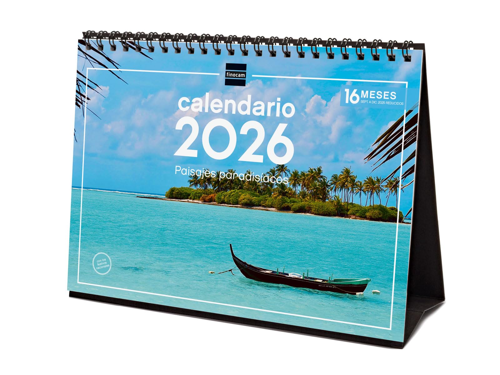 Finocam - Desktop Calendar 2026 Month View January - December 2026 + Sep.- Dec. 2025 (4 months) reduced | Calendar 2026 | Paradise landscapes images - English — image 1