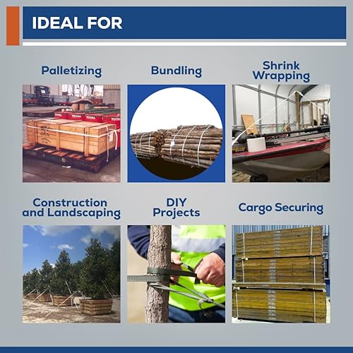 Miniatura 13 de Flejes de poliéster tejidos, 3/4 pulgadas x 250 pies x 2400 libras, resistencia a la rotura, cuerda plana resistente y resistente a la intemperie, 1