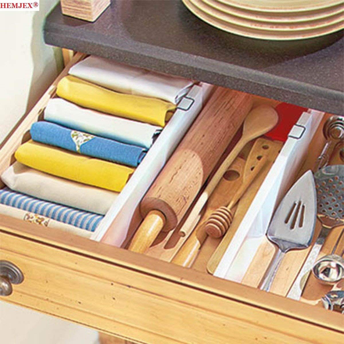 HEMJEX Drawer Organizer. Adjustable, Expandable White Drawer Dividers for Clothes, Office Supplies, and More 4