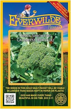 Everwilde Farms - 500 Green Sprouting Calabrese Broccoli Seeds - Gold Vault Jumbo Seed Packet