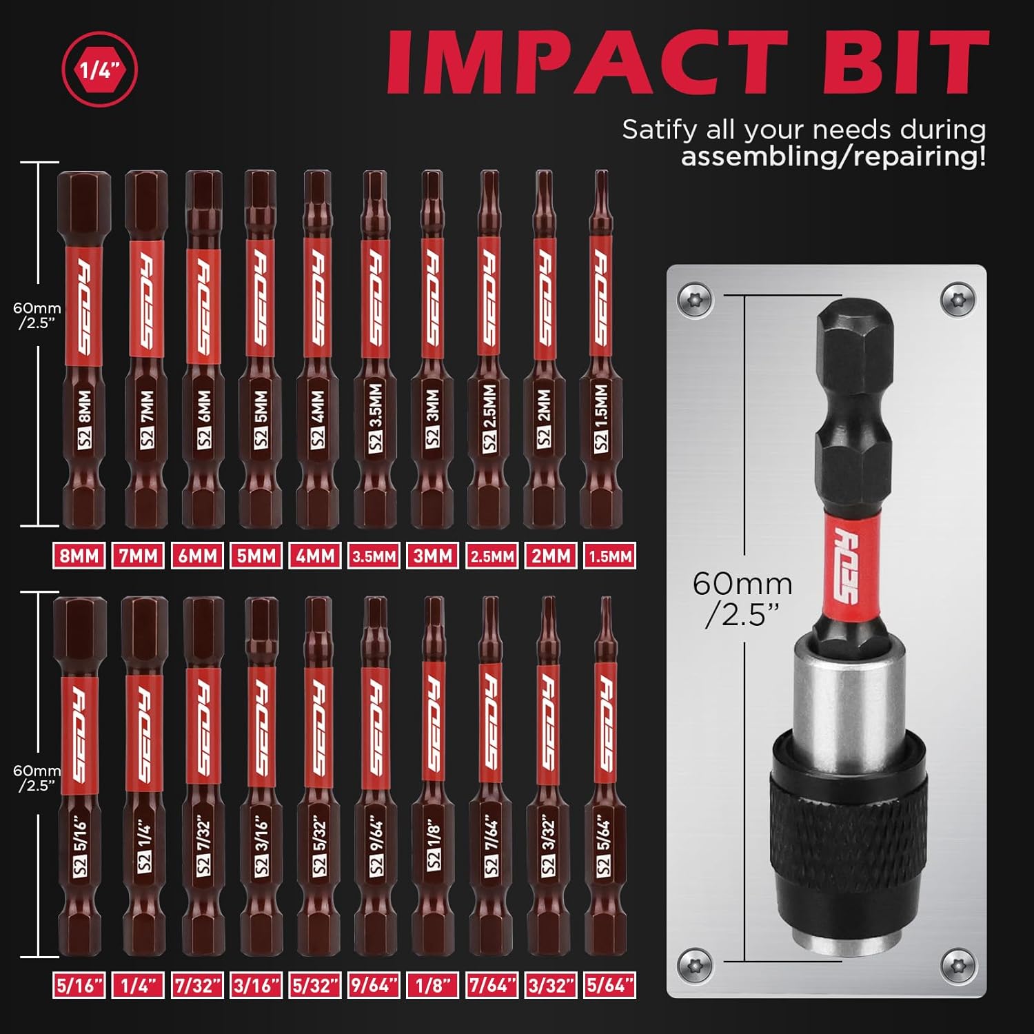 31-Piece Magnetic Socket Impact Drill Bit Tool Sets & 21-Piece 2.5" Hex Head Allen Wrench Drill Bit Set