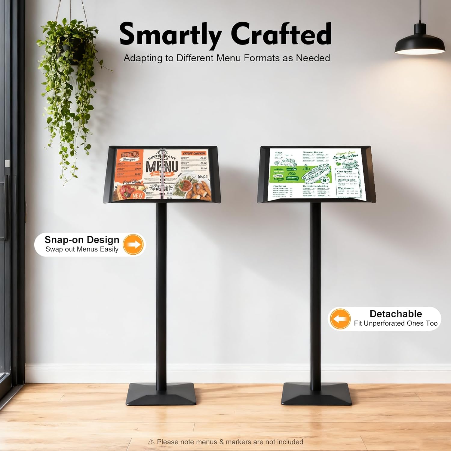 Vertical Flip Menu Stand with Removable Ring Binder,Floor Standing Sign Holder with Weighted Base,Documents,Restaurants,Music Sheets, Black Metal Sign Display Pedestal with Anti-Slip Base