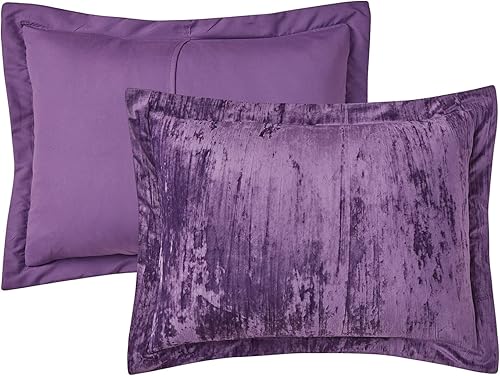 Miniatura 6 de Fredsure Juego de edredón de terciopelo arrugado, 3 piezas de tamaño Queen morado, cara de terciopelo arrugado y reverso de microfibra cepillada
