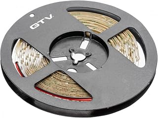 GTV LED Streifen 5m Rolle, Flash 2835MW, 300 LEDs (60m), Dimmbar, Selbstklebend, 3,7Wm, 12V DC, 4000K Neutralweiß, Lichtband für Möbel Küche