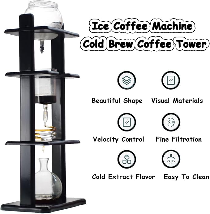 Cafetera de goteo fría con capacidad 1L, madera y vidrio miniatura 4