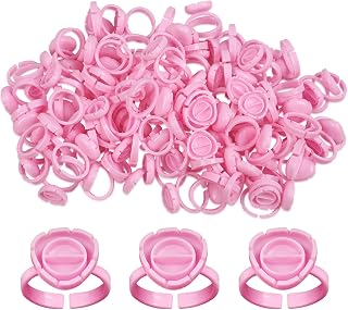 Fenshine 100 PCS Lash Glue Holder Glue Ring Cups Lash Extension Volume Lashes Quick Blossom Cups for Eyelash Extension Supply, 2 Methods of Use (Pink)
