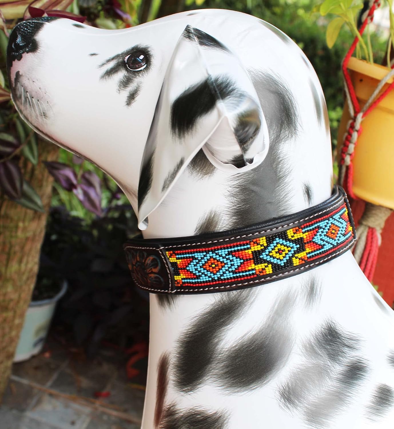 Medium 17''- 21'' Handcrafted 100% Tooled Leather Dog Collar Turquoise 60FK57
