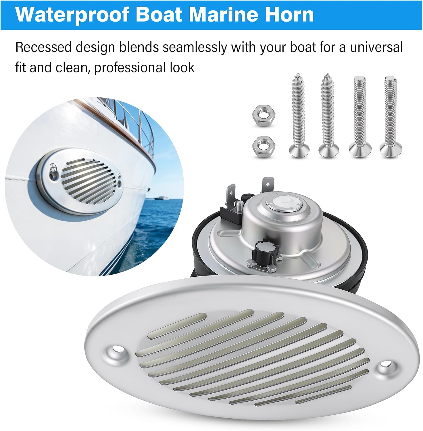 316 Stainless Steel 12V Hidden Flush Mount 5190512 Marine Boat Horn Two Hole Installation Spacing of 114.3 mm