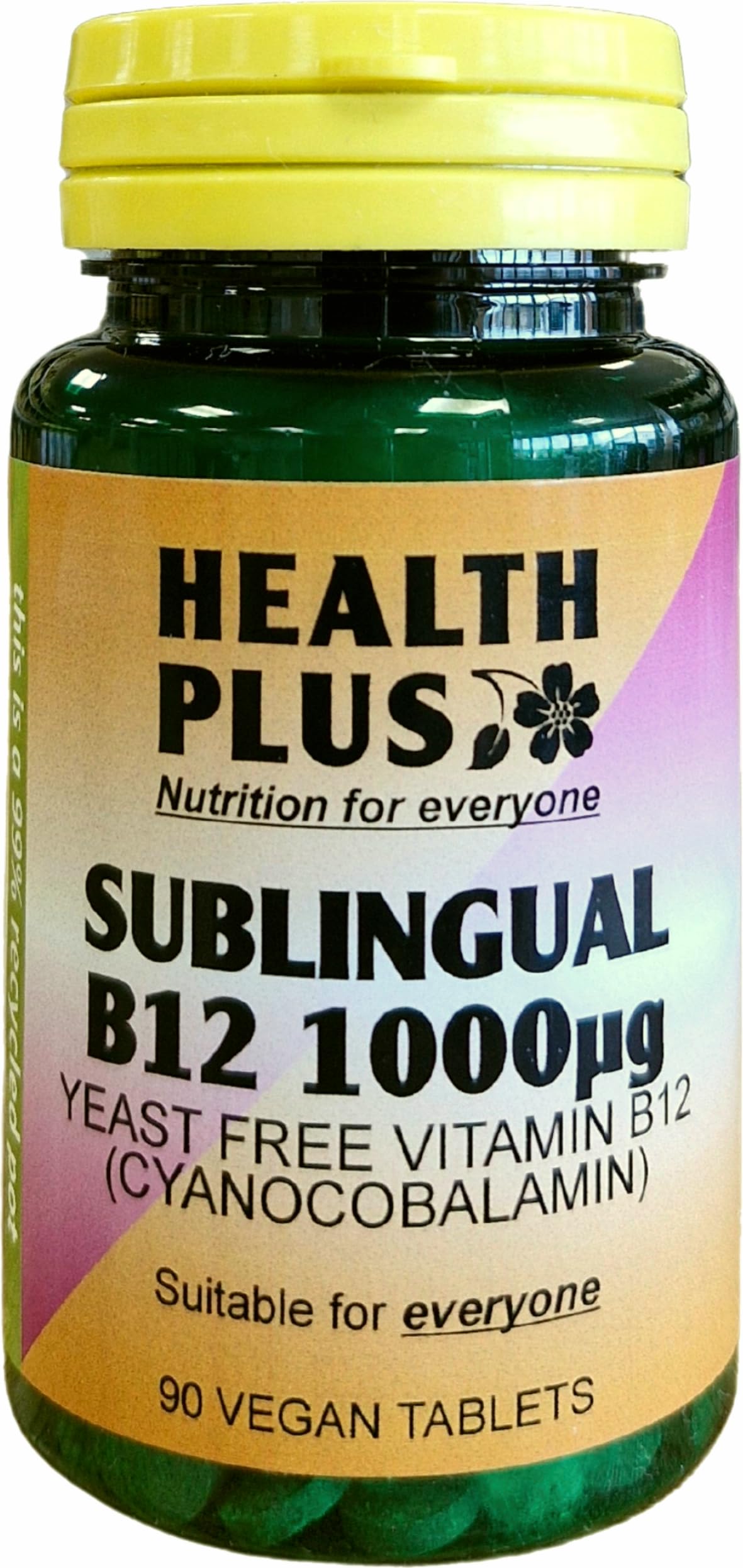 Health Plus Sublingual Vitamin B12 1000µg (Cyanocobalamin) : Vitamin B12 Supplement : 90 Tablets, in a Planet-Friendly 99% Recycled Pot