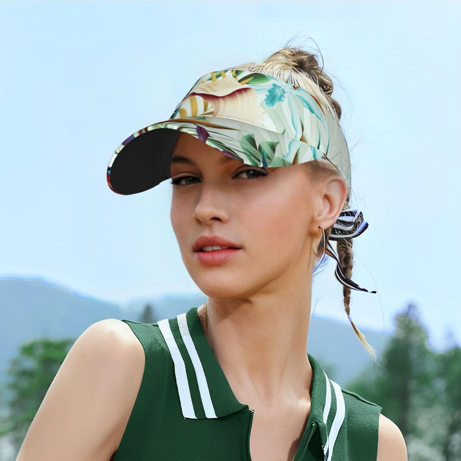 Summer Tropical Leaves Print Sport Sun Visor Hats Adjustable Empty Top Baseball Cap Women and Men Sun Visor Hat Black