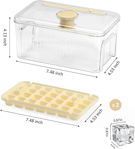 Miniatura 6 de Bandeja para cubitos de hielo con tapa y contenedor, paquete de 2 bandejas de hielo de silicona para congelador, 56 moldes para cubitos de hielo