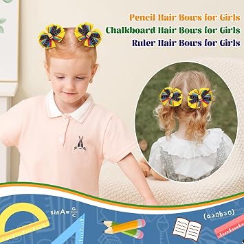 Back to School Bow Hair Clip, ABC 123 Pencil Rainbow Clips First Day of School Accessories for Kids, Toddler & Preschool Girls(2PCS)