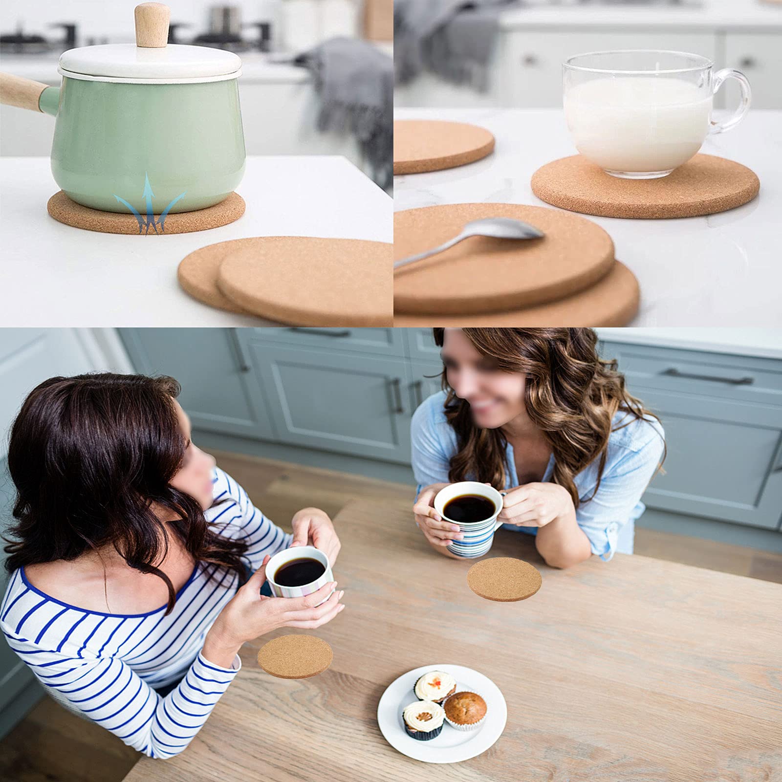 100 Sous-Verres En Liège Naturel Rond 9cm - Protection Table Antidérapante Pour Boissons Chaudes Et Froides